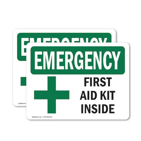 Signmission First Aid Kit Inside, 14 in W x Rectangle, Vinyl Decal OS-2PACK-EM-D-1014-L-10324